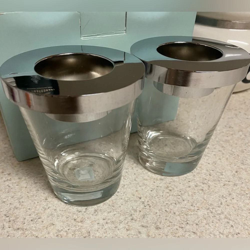 PartyLite Versatility Votive Candle Holder Set Silver Glass Pair NIB Home Decor